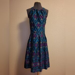 Jessica Howard Green, Purple, Tan & Black Cotton Halter Dress Size 16